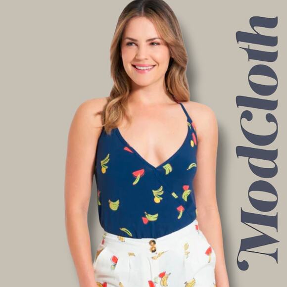 ModCloth Women’s Blue Fruit Print Halter Bodysuit – Large, Cotton Spandex - Picture 9 of 9